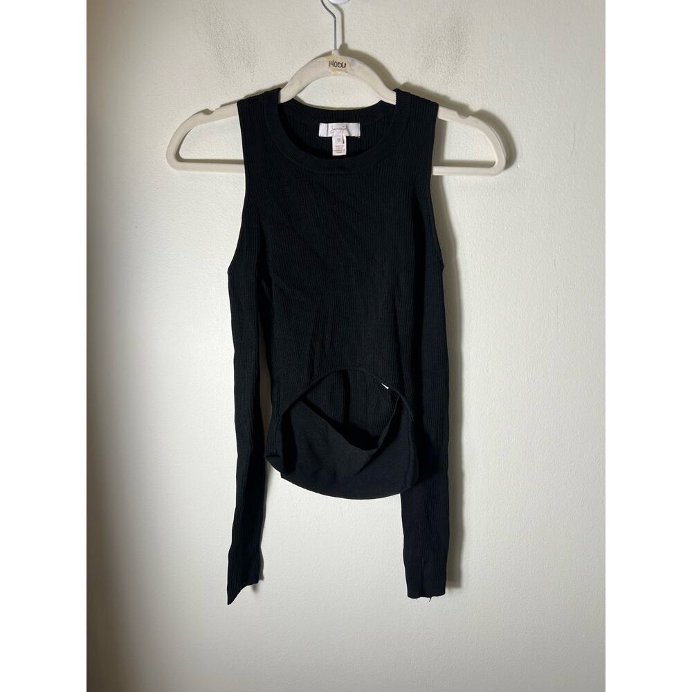 Scripted Black Open Shoulder Long Sleeve Top XS